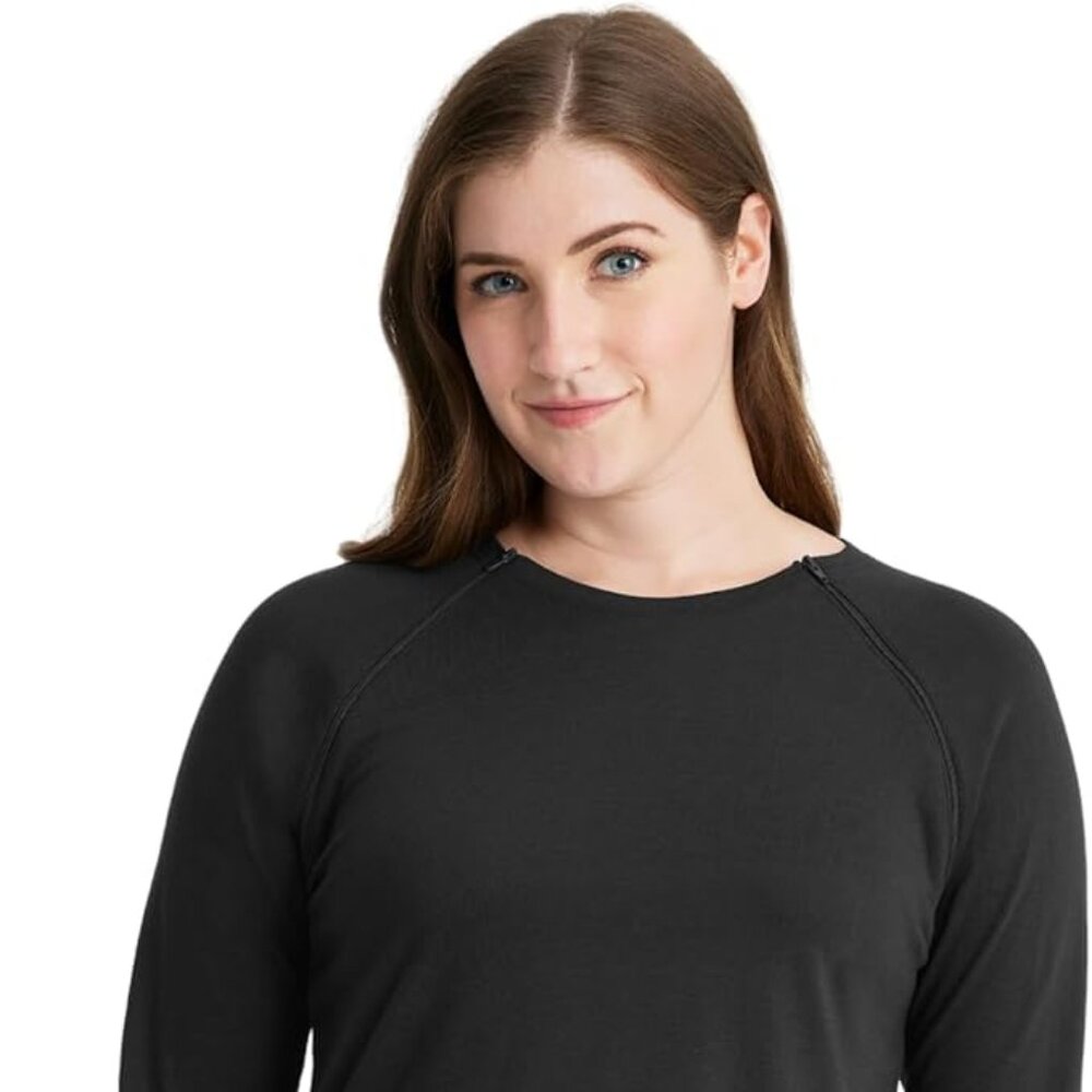 Care+Wear Women’s 3/4 Sleeve Chest Port Access Chemo Shirt Black 2XL XXL